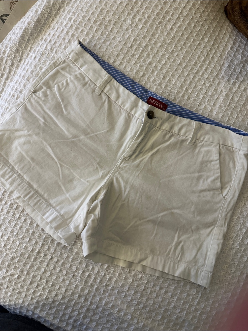 Merona White Women’s Chino Shorts with Blue Trim